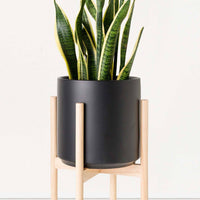 Classic Ceramic Planter + Natural Wood Stand Set Planter Peach & Pebble Black LG Natural